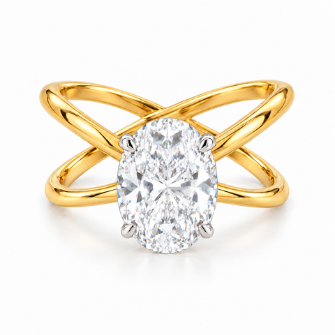 Liora Aura Oval Cut Lab Grown Diamond Engagement 14K Gold Ring — bright white diamond studio render
