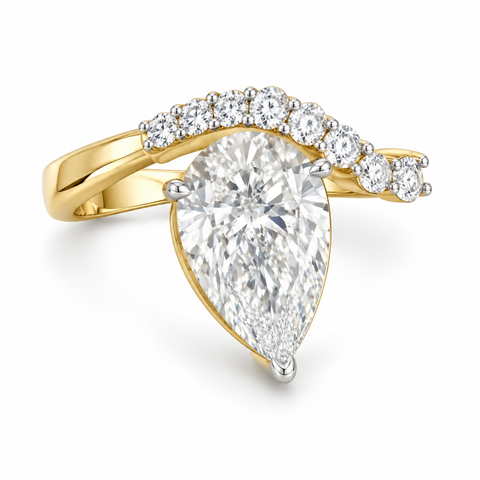 Aria Lune Pear Cut Lab Grown Diamond 14K Gold Ring studio image on white background