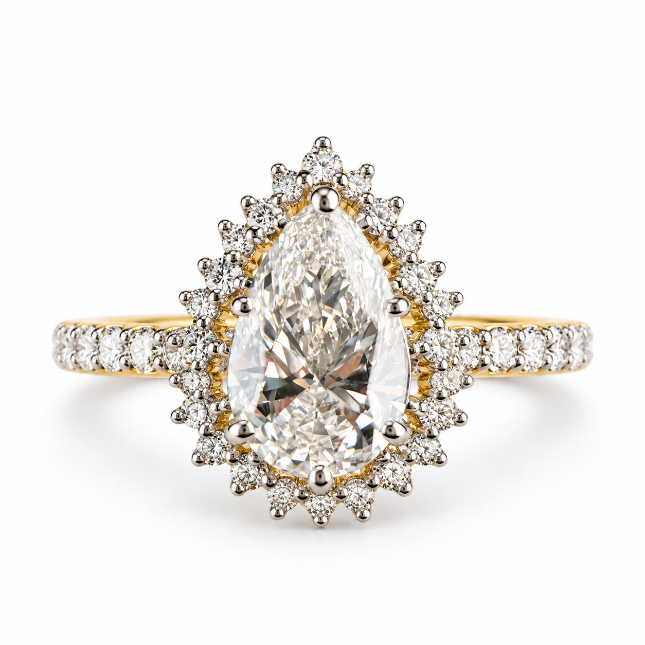 Adeline Muse Floral Halo Pear Cut Lab Grown Diamond 14K Gold Ring ...