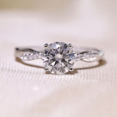 Round Cut Moissanite Diamond  Engagement Sterling Silver Ring