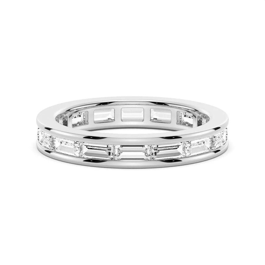Channel Emerald Cut Moissanite Diamond Eternity Band Sterling Silver Ring