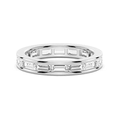 Channel Emerald Cut Moissanite Diamond Eternity Band Sterling Silver Ring