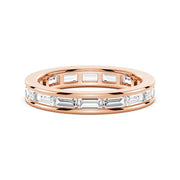 Channel Emerald Cut Moissanite Diamond Eternity Band Sterling Silver Ring