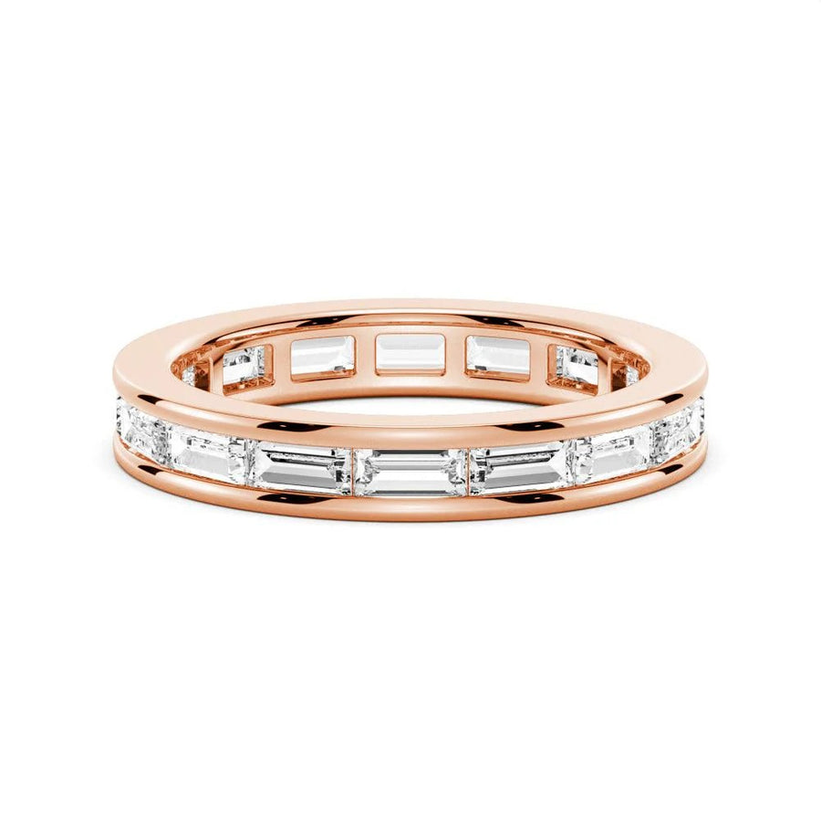 Channel Emerald Cut Moissanite Diamond Eternity Band Sterling Silver Ring