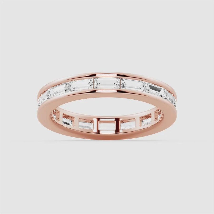 Channel Emerald Cut Moissanite Diamond Eternity Band Sterling Silver Ring