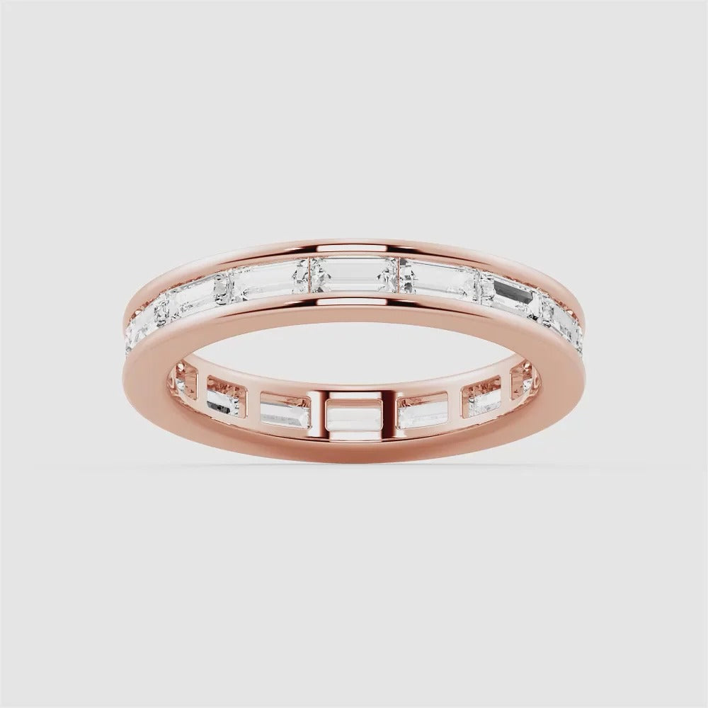 Channel Emerald Cut Moissanite Diamond Eternity Band Sterling Silver Ring