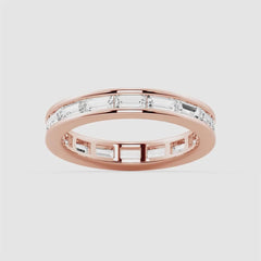 Channel Emerald Cut Moissanite Diamond Eternity Band Sterling Silver Ring