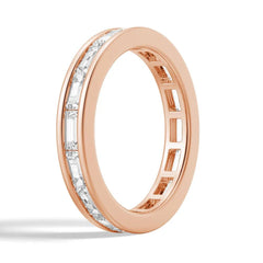 Channel Emerald Cut Moissanite Diamond Eternity Band Sterling Silver Ring