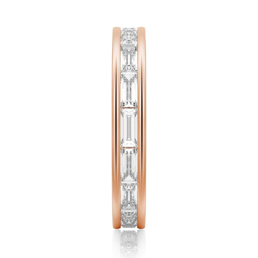 Channel Emerald Cut Moissanite Diamond Eternity Band Sterling Silver Ring