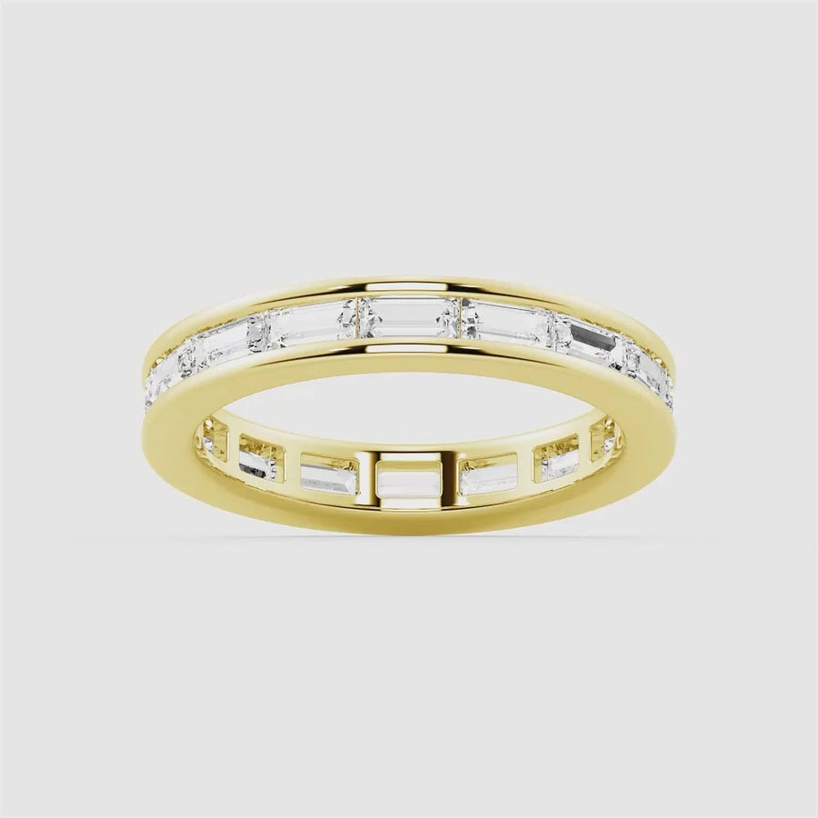 Channel Emerald Cut Moissanite Diamond Eternity Band Sterling Silver Ring