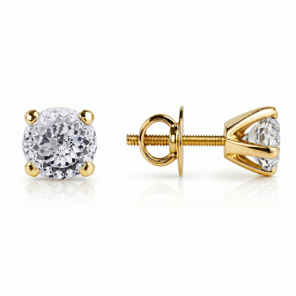 Martini Setting Portuguese Cut Lab Grown Diamond 9K Gold Solitaire Earring