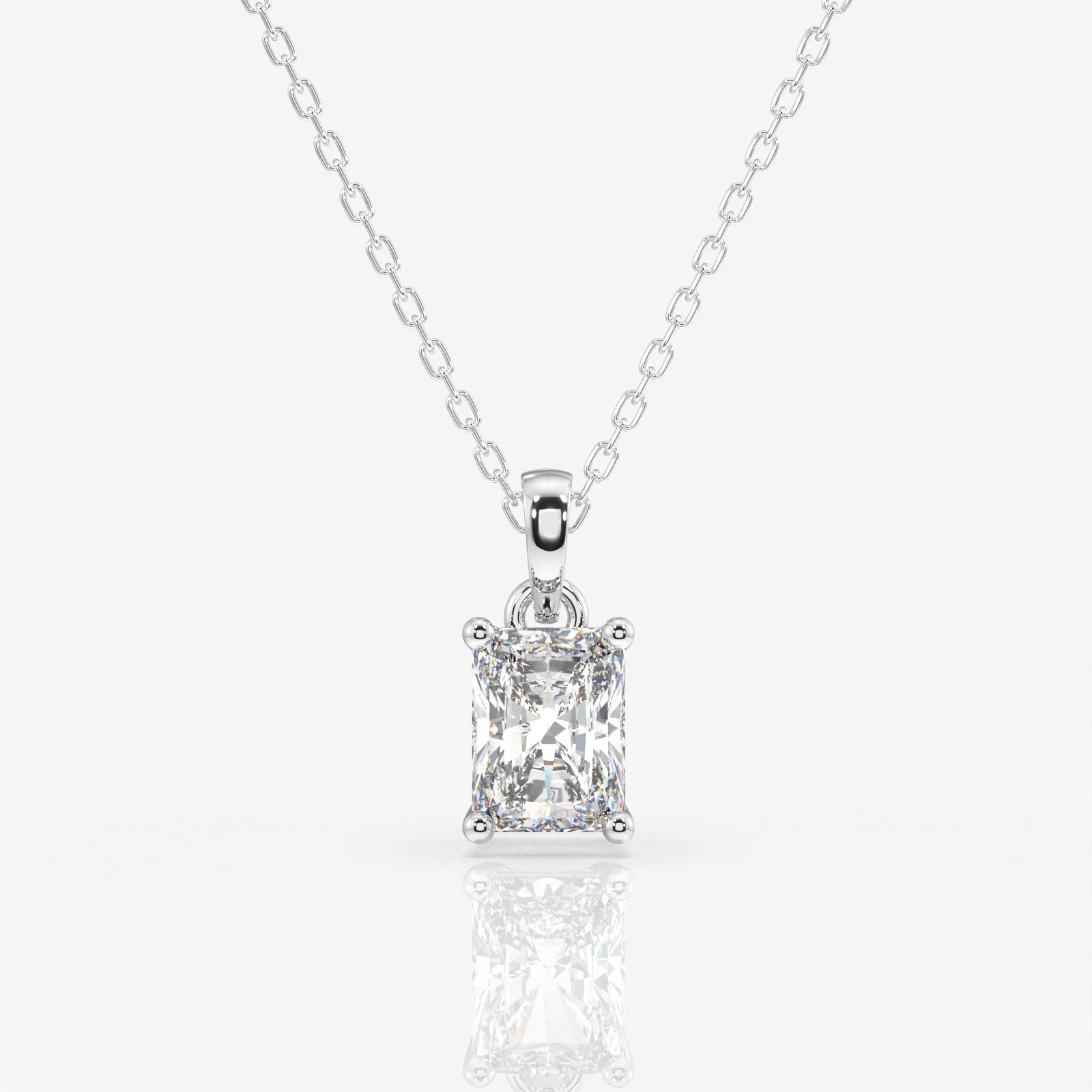 Radiant Cut Moissanite Diamond Solitaire Sterling Silver Pendant