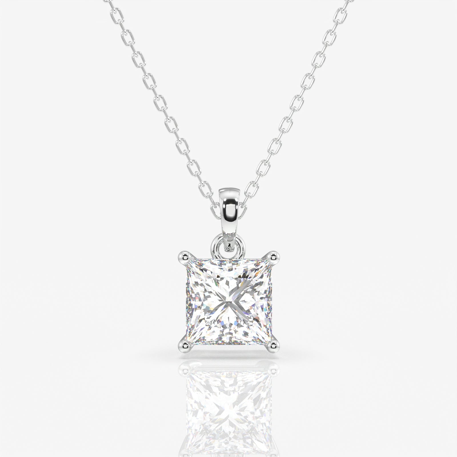 Princess Cut Moissanite Diamond Solitaire Sterling Silver Pendant