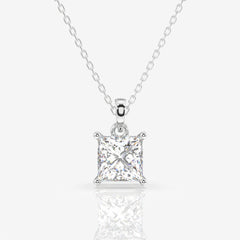 Princess Cut Moissanite Diamond Solitaire Sterling Silver Pendant