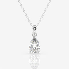 Pear Cut Moissanite Diamond Solitaire Sterling Silver Pendant