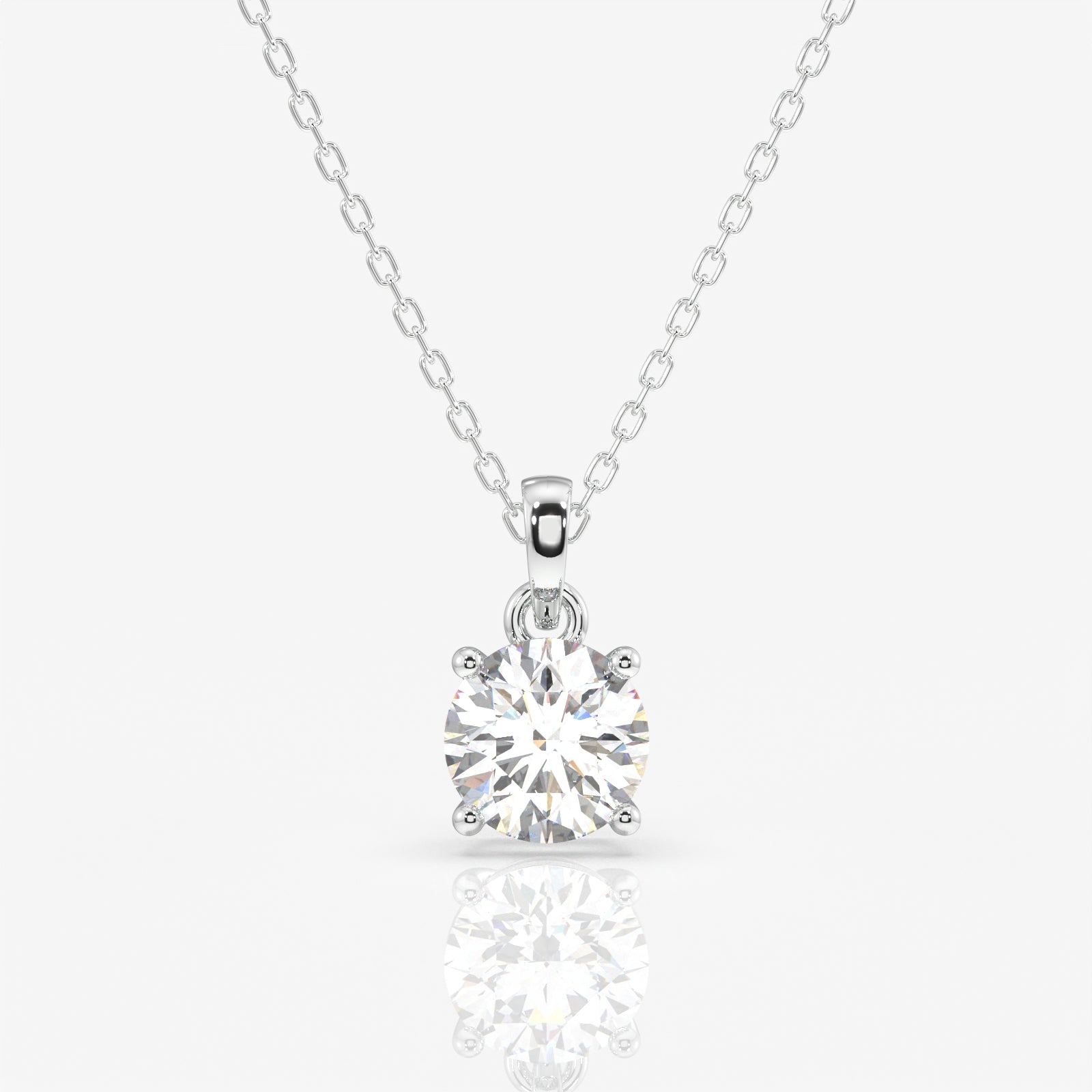 Round Cut Moissanite Diamond Solitaire Four Prongs Sterling Silver Pendant