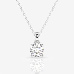 Round Cut Moissanite Diamond Solitaire Four Prongs Sterling Silver Pendant