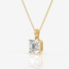 Asscher Cut Moissanite Diamond Solitaire 14k Gold Pendant