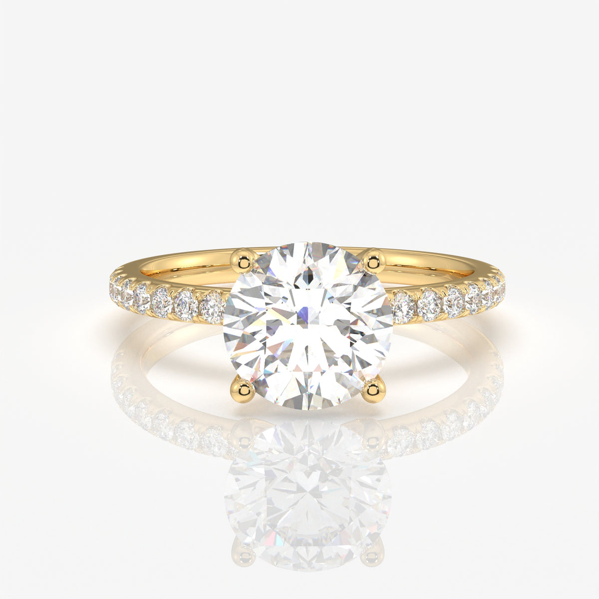 Round Cut Moissanite Diamond Pave 14k Gold Ring