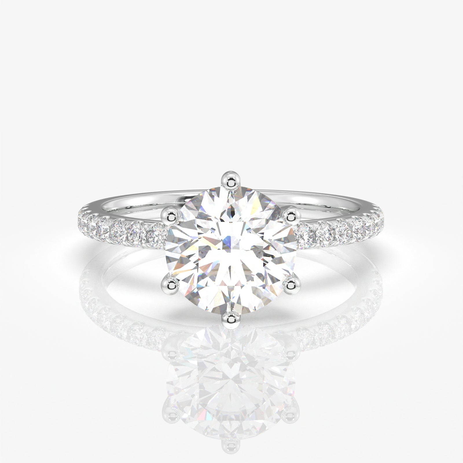 Round Cut Moissanite Diamond Six Prong Pave 14k  Ring