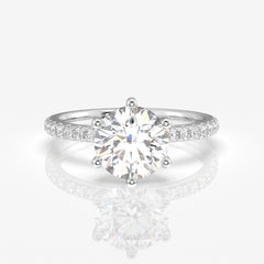 Round Cut Moissanite Diamond Six Prong Pave 14k  Ring