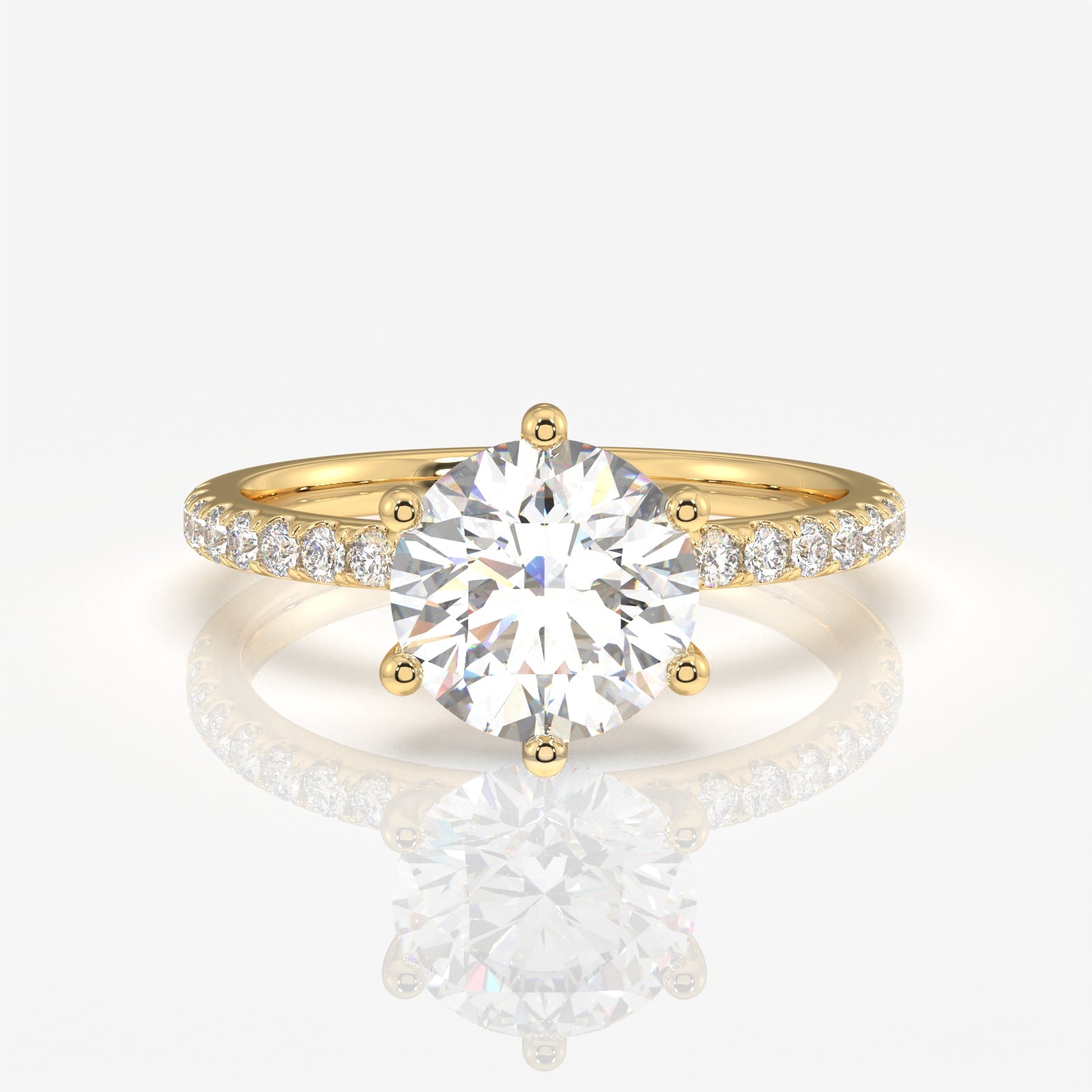 Round Cut Moissanite Diamond Six Prong Pave 14k Gold Ring