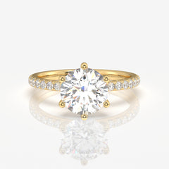 Round Cut Moissanite Diamond Six Prong Pave 14k Gold Ring