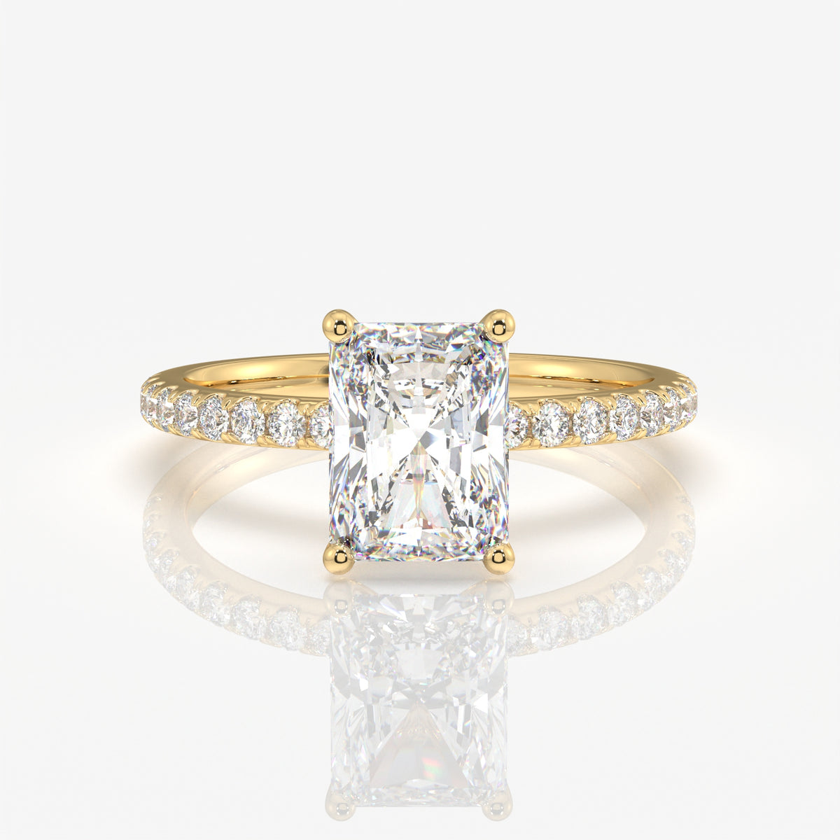 Radiant Cut Moissanite Diamond Pave 14k Gold Ring