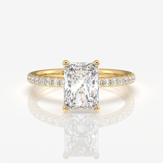 Radiant Cut Moissanite Diamond Pave 14k Gold Ring