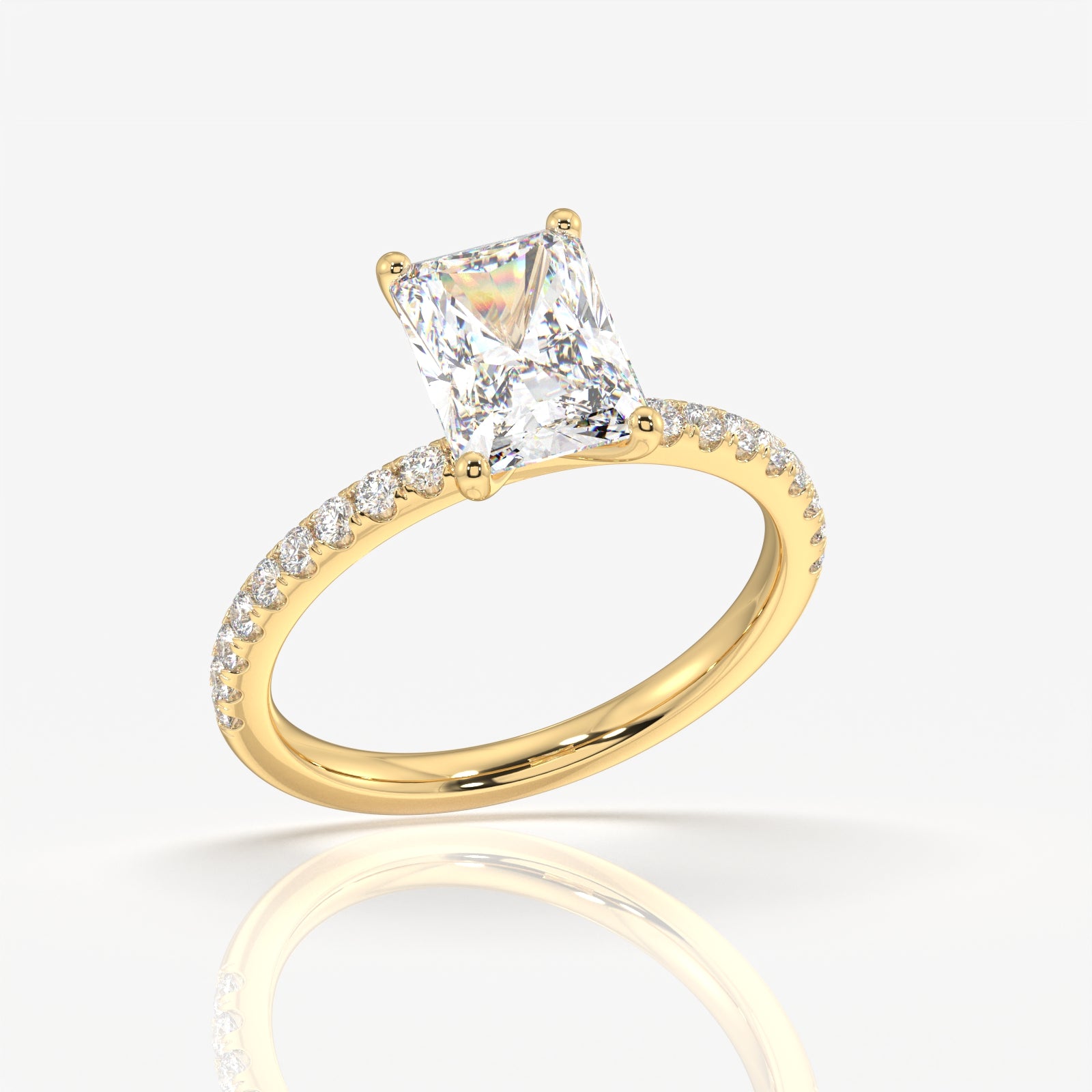 Radiant Cut Moissanite Diamond Pave  Gold Ring