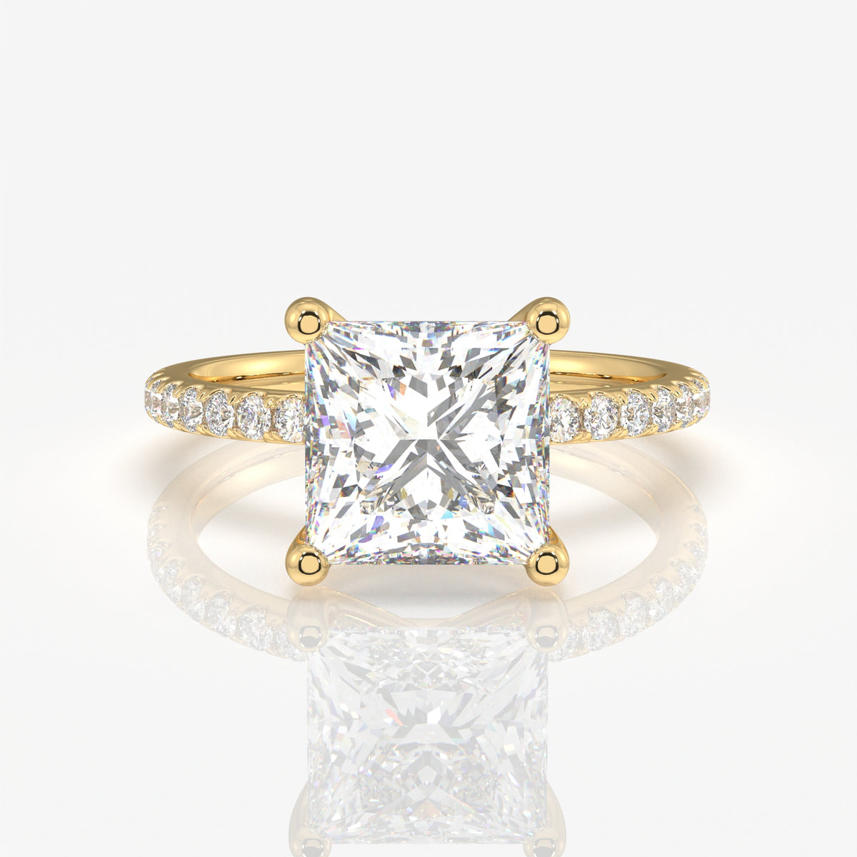 Princess Cut Moissanite Diamond Pave 14k Gold Ring