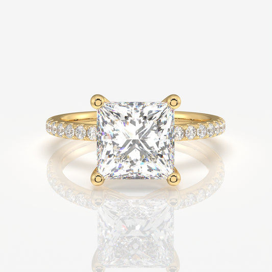 Princess Cut Moissanite Diamond Pave 14k Gold Ring