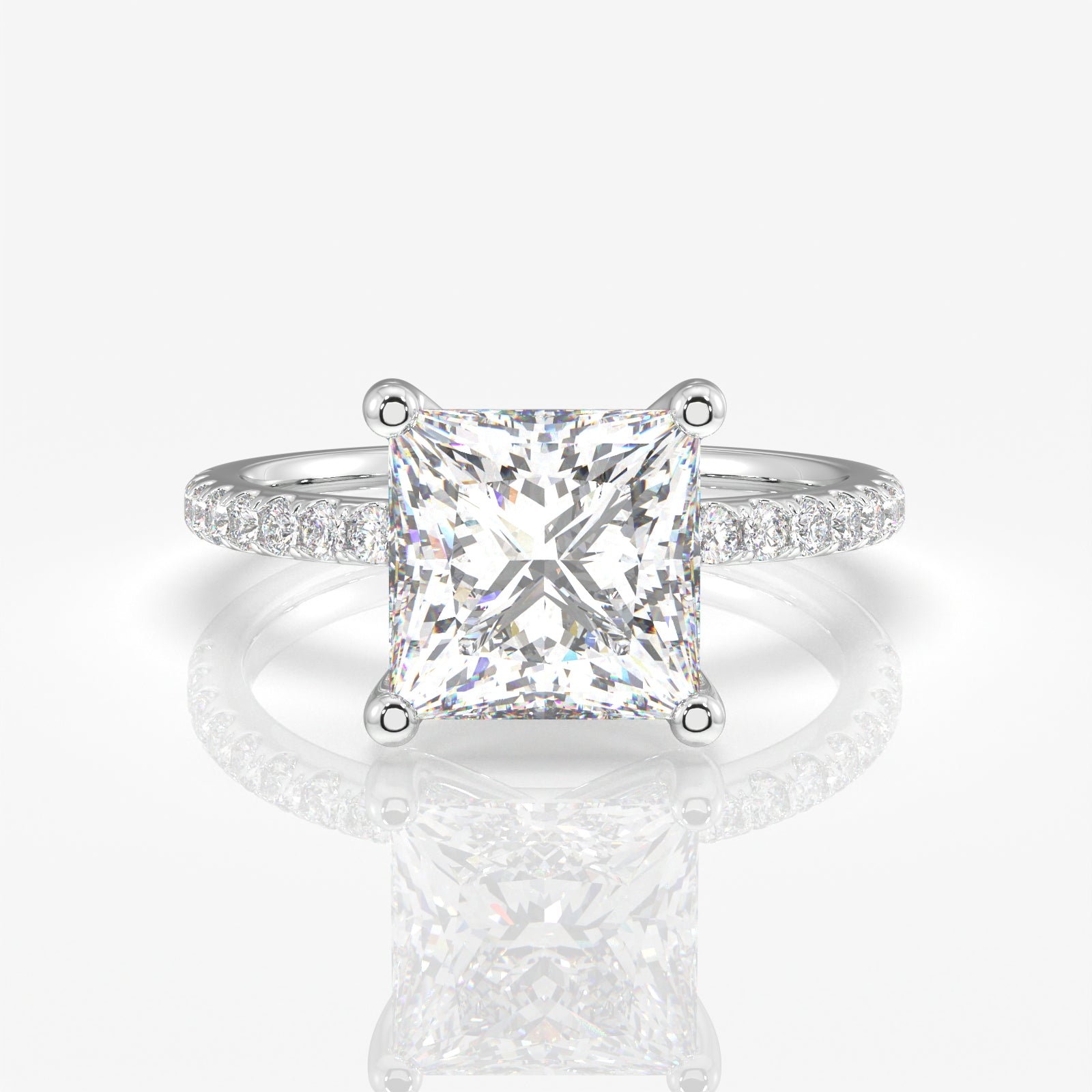 Princess Cut Moissanite Diamond Pave 14k  Ring