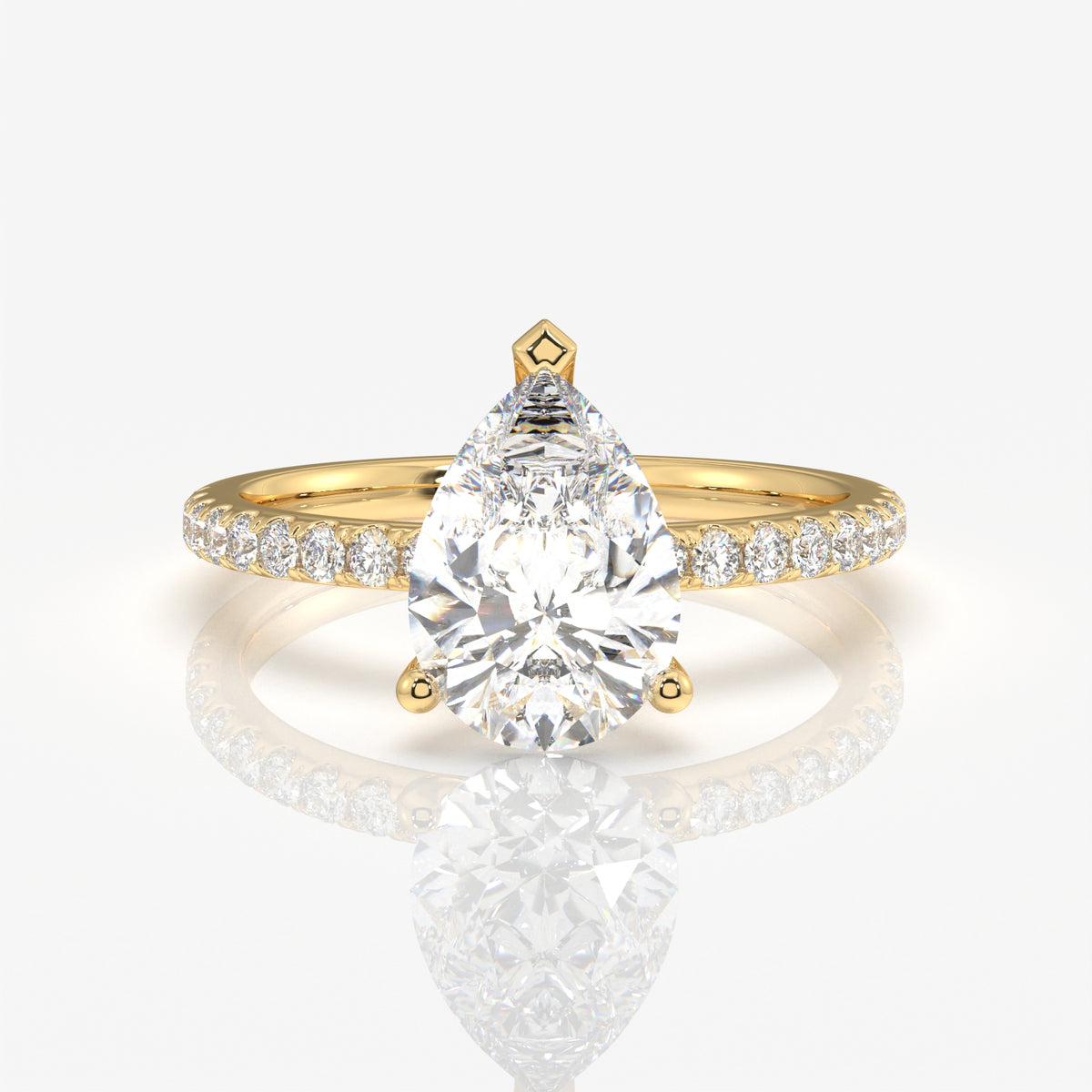 Pear Cut Moissanite Diamond Pave 14k Gold Ring