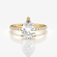 Pear Cut Moissanite Diamond Pave 14k Gold Ring