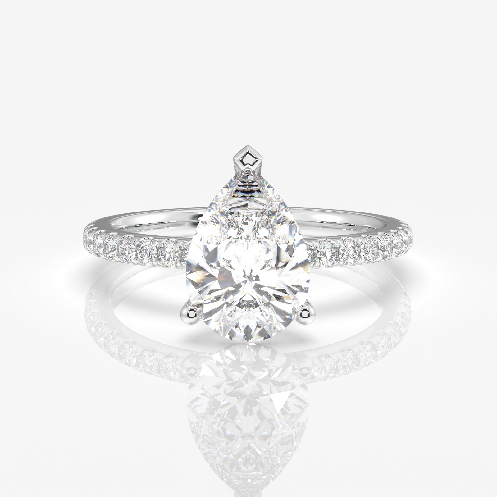 Pear Cut Moissanite Diamond Pave 14k  Ring