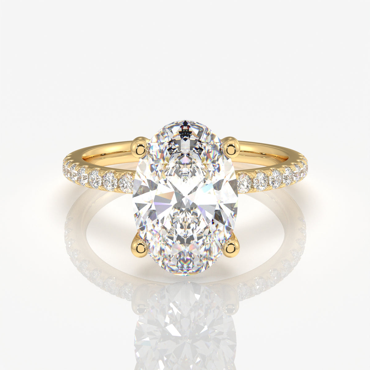 Oval Cut Moissanite Diamond Pave 14k Gold Ring