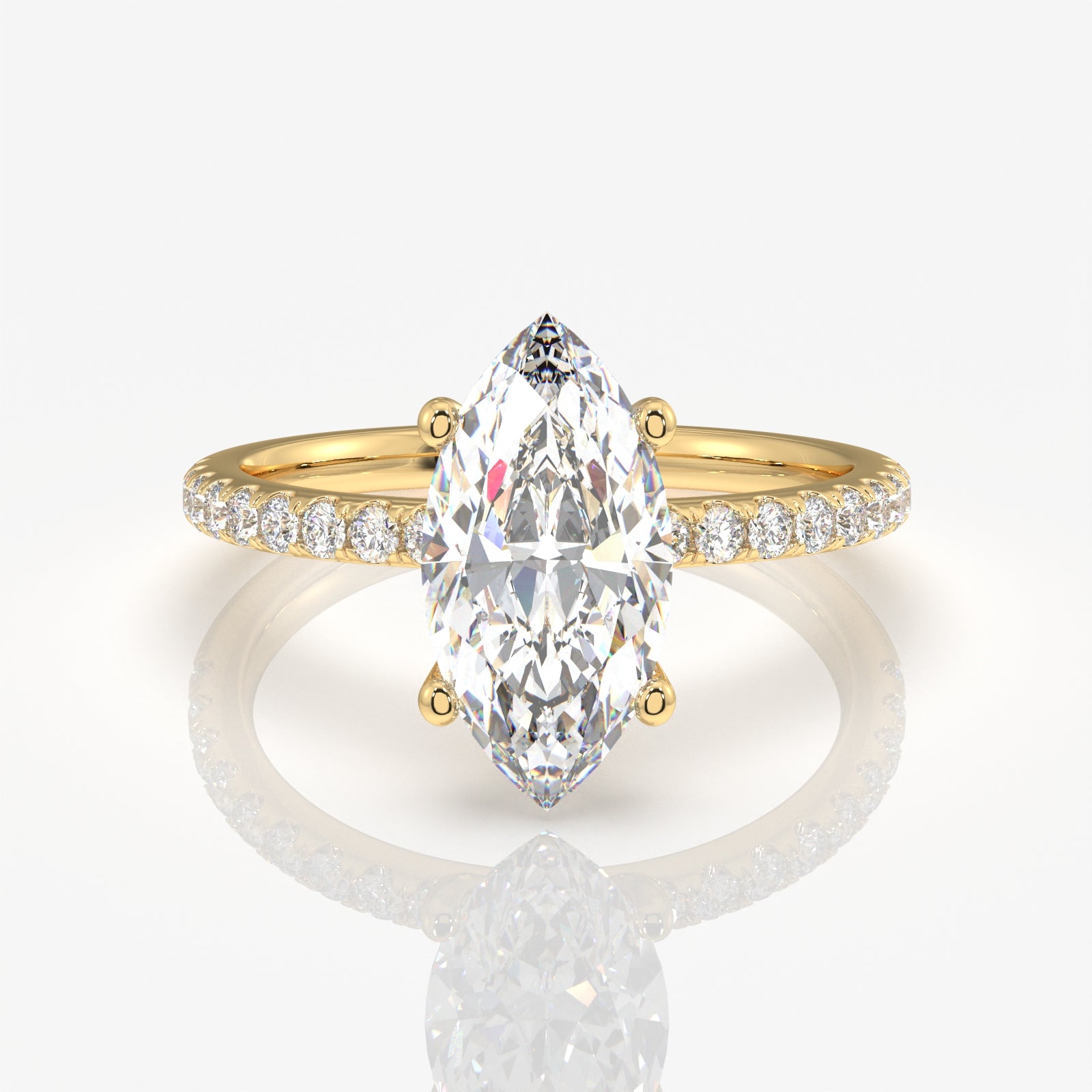 Marquise Cut Moissanite Diamond Pave 14k Gold Ring