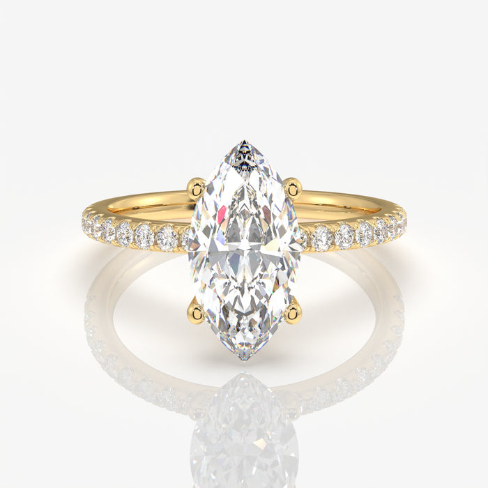 Marquise Cut Moissanite Diamond Pave 14k Gold Ring