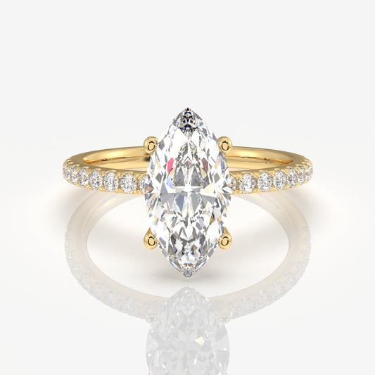 Marquise Cut Moissanite Diamond Pave 14k Gold Ring