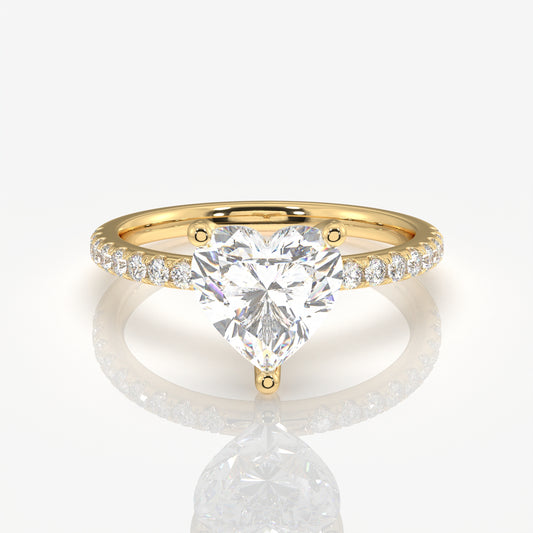 Heart Cut Moissanite Diamond Pave 14k Gold Ring