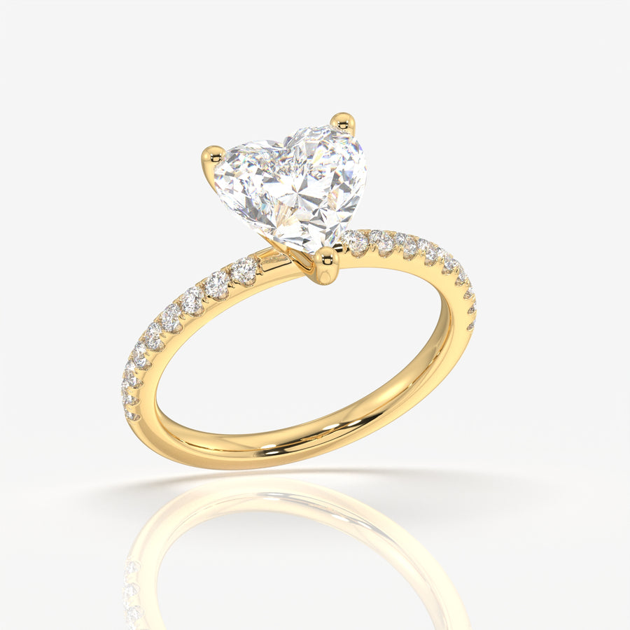 Heart Cut Moissanite Diamond Pave 9k Gold Ring