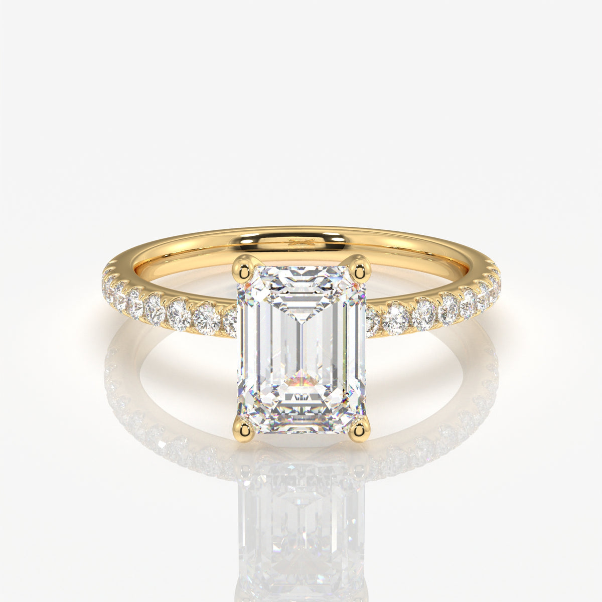 Emerald Cut Moissanite Diamond Pave 14k Gold Ring