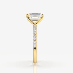 Emerald Cut Lab Grown Diamond Pave 18k Gold Ring