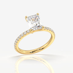 Emerald Cut Moissanite Diamond Pave  Gold Ring