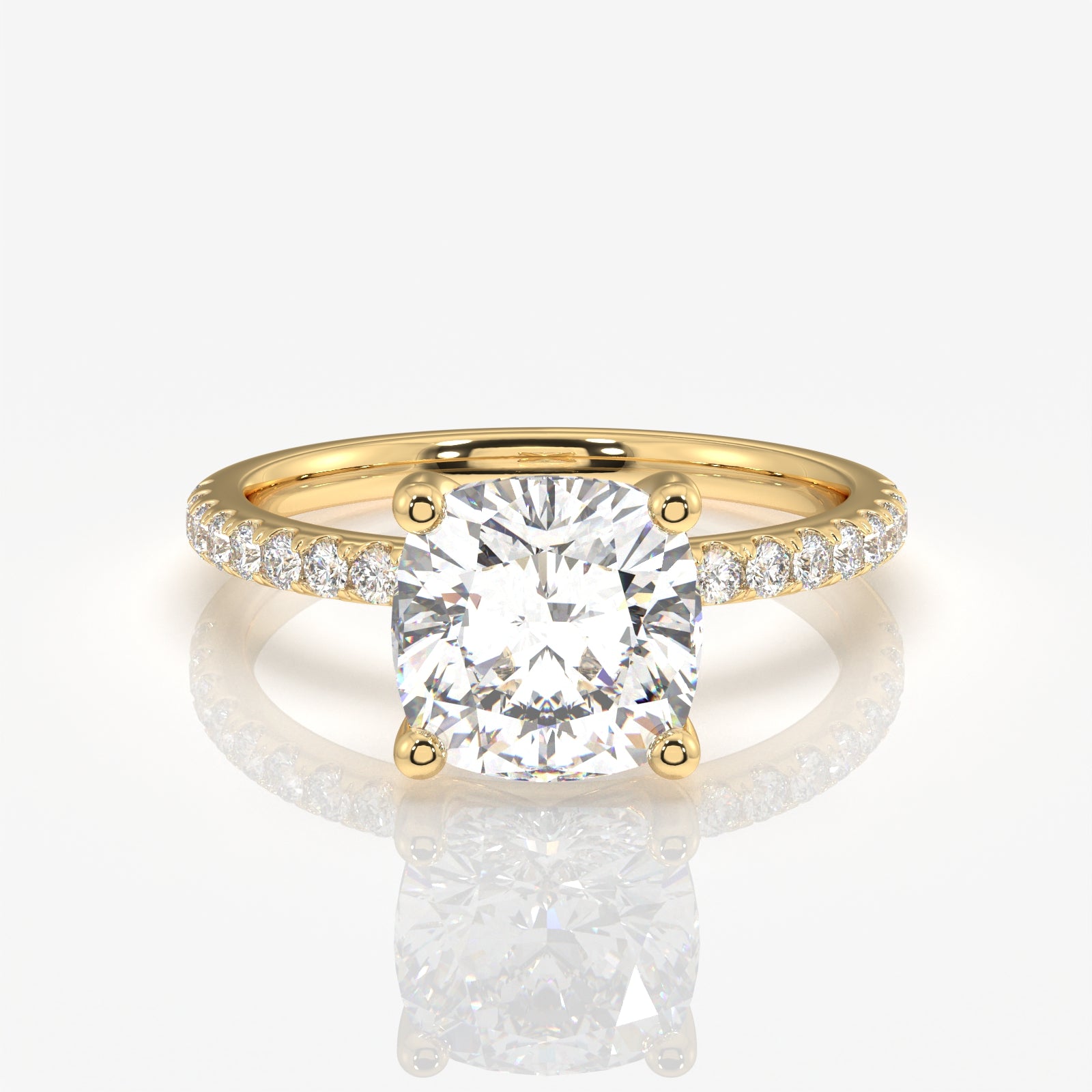 Cushion Cut Moissanite Diamond Pave 14k Gold Ring