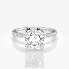 Caratbazaar Cushion Cut Moissanite Diamond Pave 14k Gold Ring