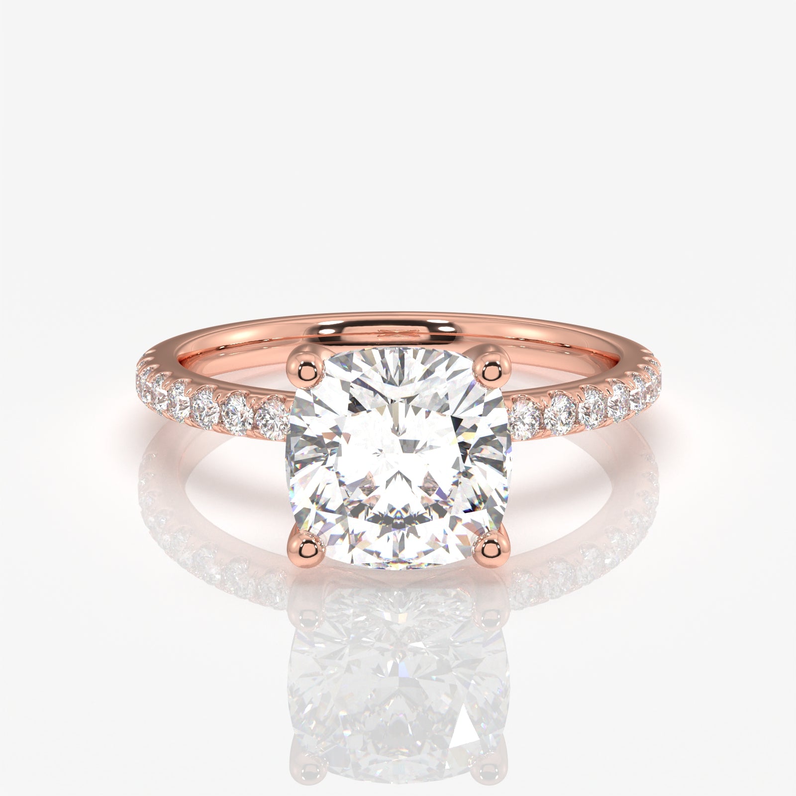 Cushion Cut Moissanite Diamond Pave  Gold Ring