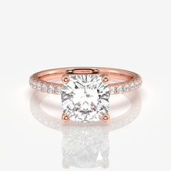 Cushion Cut Moissanite Diamond Pave  Gold Ring