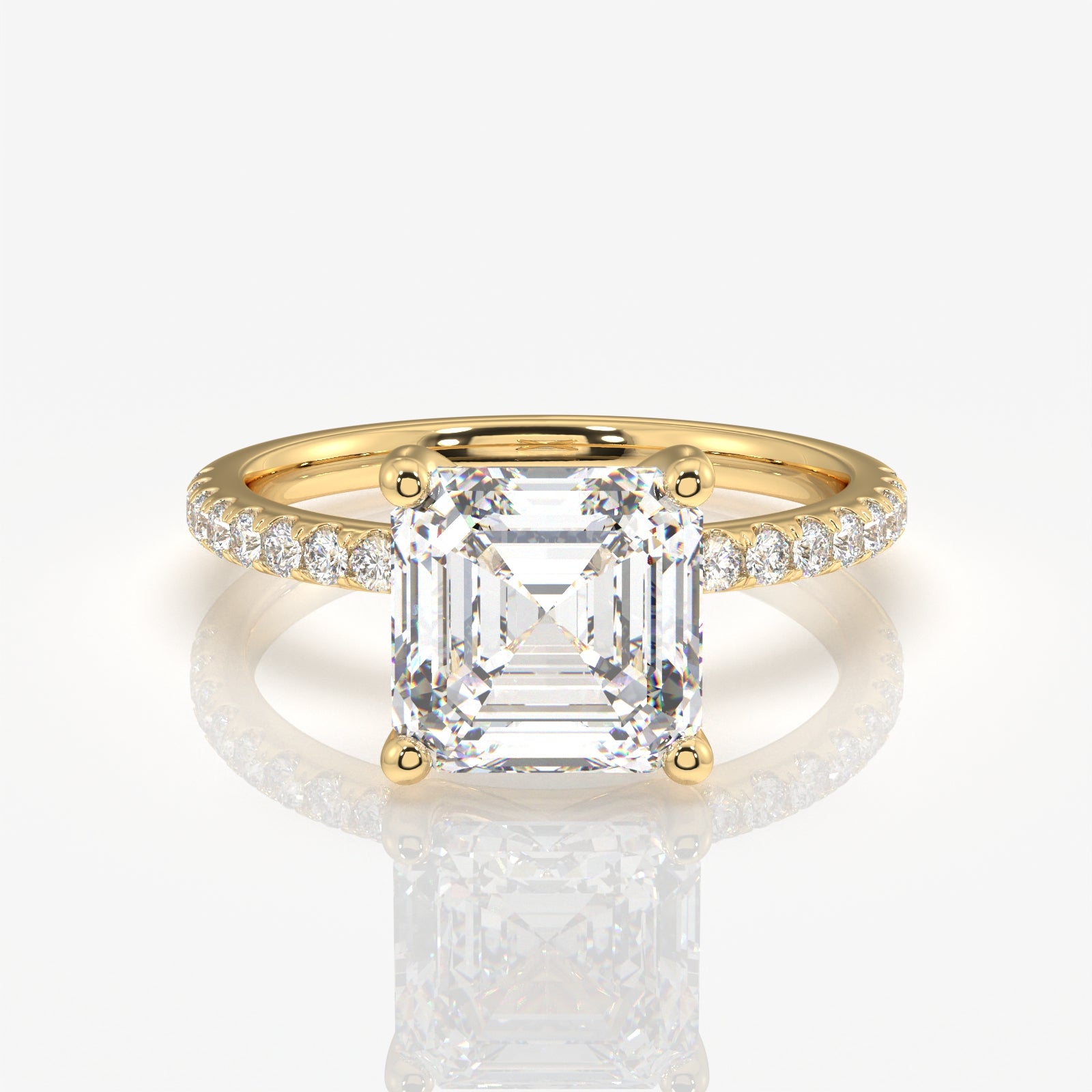 Asscher Cut Moissanite Diamond Pave 14k Gold Ring